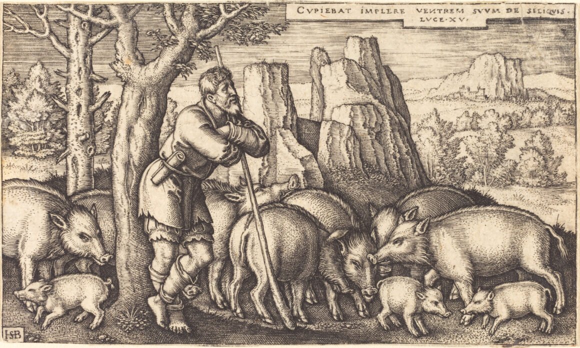 Sebald Beham, The Prodigal Son with the Swine