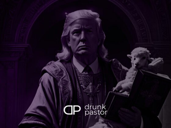 We Could Be AntiChrist - President Donald Trump dressed like Jesus, holding lambs and a bible.