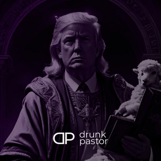 We Could Be AntiChrist - President Donald Trump dressed like Jesus, holding lambs and a bible.