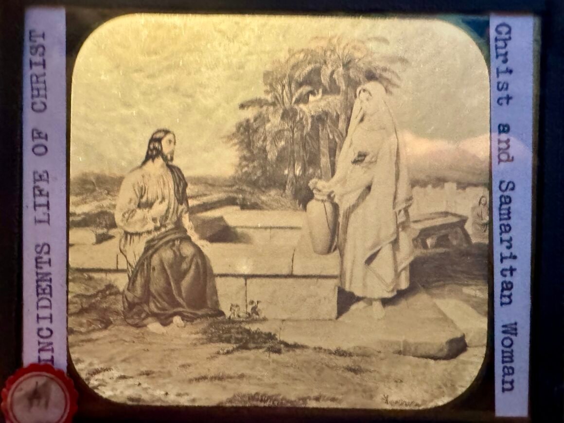 Old church slide of Jesus and Samaritan Woman