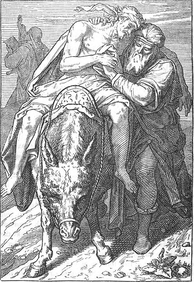 Old lithographic bible art of The Good Samaritan 