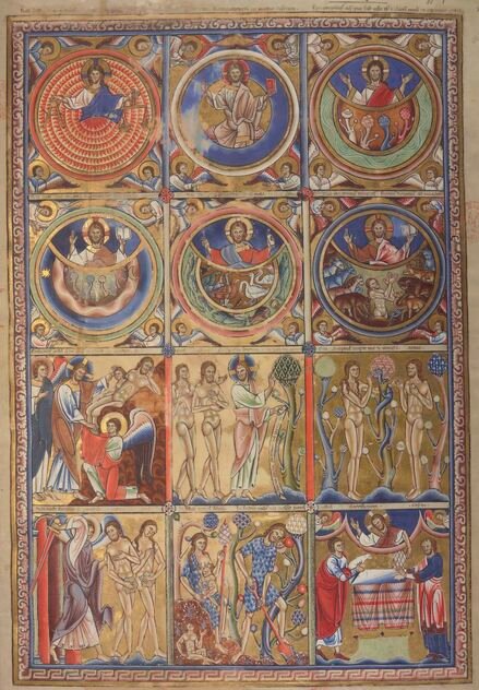 Canterbury Psalter with mushrooms and Jesus and other figures