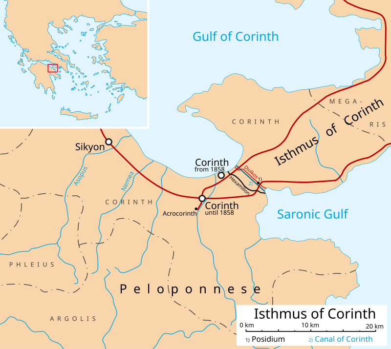 Ancient Corinth map and Isthmus
