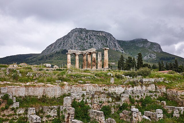 Temple of Apollo in Corinth with Acrocorinth behind