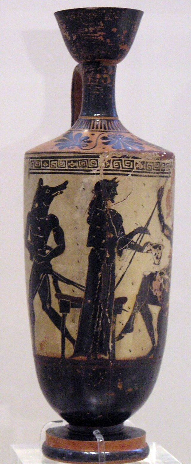 Circe and Odysseus, white-ground lekythos by the Athena Painter, ca. 490–480
