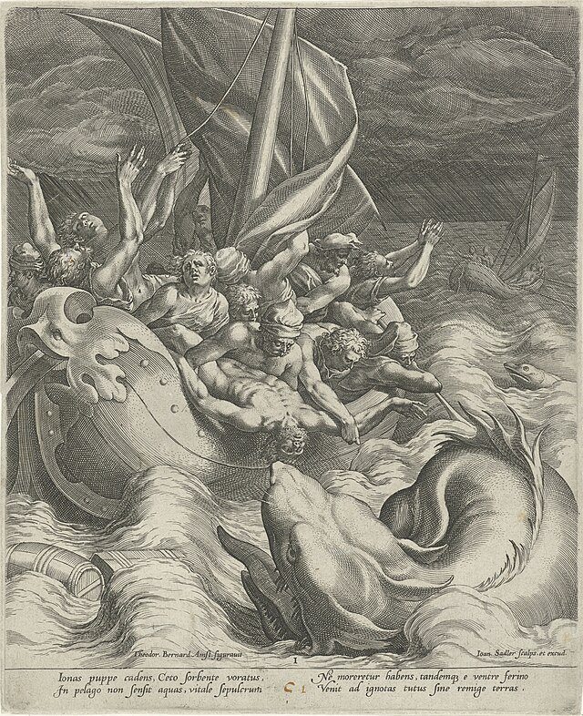 Jonah being thrown in the sea