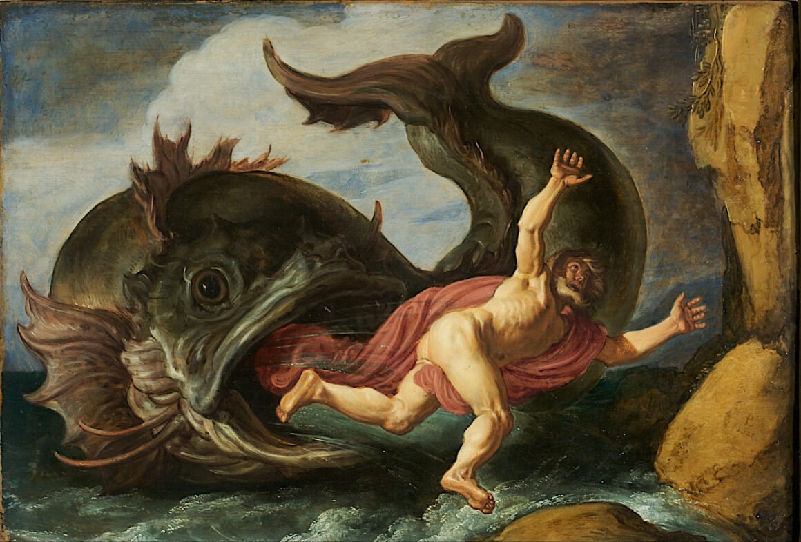 Jonah being vomited out in Ninevah