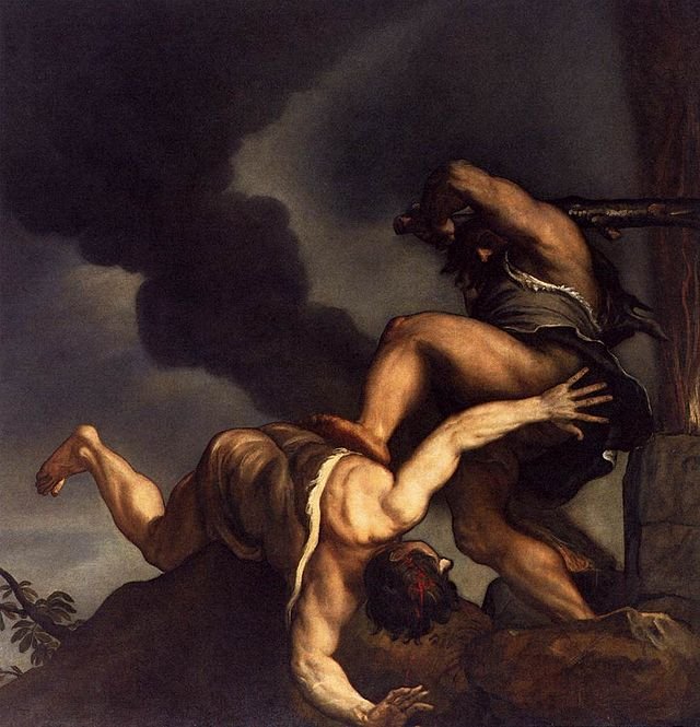 Painting of Cain kills Abel in Genesis in the Bible