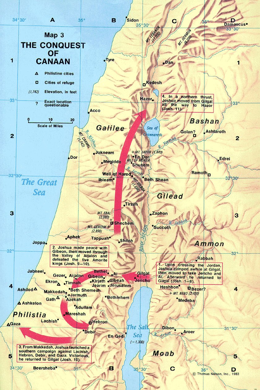 Gilgal to Bethel, and Jericho to Jordan - Israel conquest map